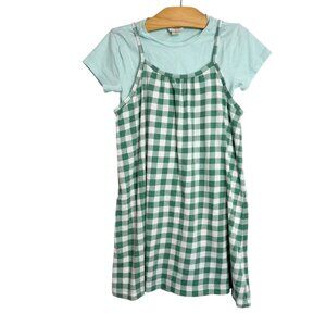 Crewcuts Girls Green & White Gingham Dress With Light Blue T-Shirt Layer Size 6